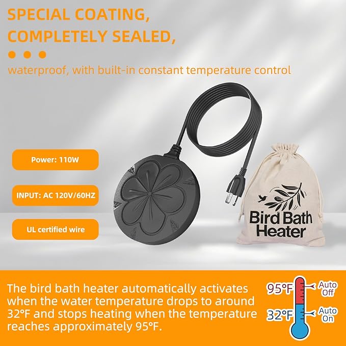 110W Bird Bath Heater for Outdoors in Winter–Submersible Pond Deicer,Cast Aluminum Thermostatic Chicken Water Heater