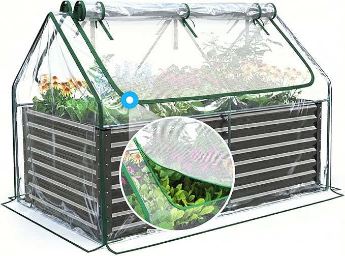 Quictent Raised Garden Bed Galvanized Raised Beds for Gardening Vegetables with Cover 6x3x2 ft Tall Metal Planter Box Outdoor Use (Clear)