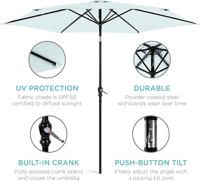 Best Choice Products 10ft Outdoor Steel Polyester Market Patio Umbrella w/Crank, Easy Push Button, Tilt, Table Compatible