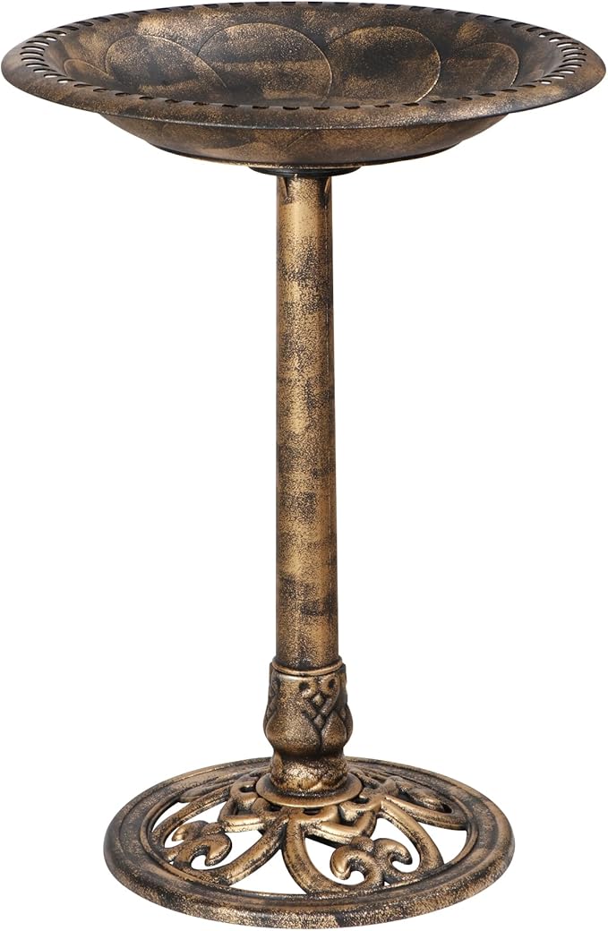 ZENY Outdoor Garden Bird Bath 28Inch Weather Resistant Polyresin Birdbath, Bronze