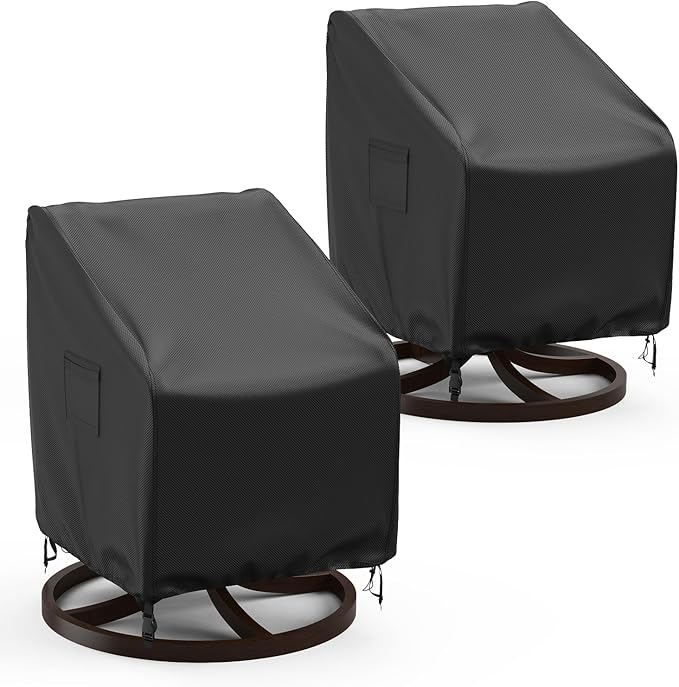 Swivel Patio Chair Covers, 2 Pack Waterproof Outdoor Rocking Chair Covers, Lawn Patio Furniture Covers, Heavy Duty Lounge Chair Cover, 30" W×34" D×38.5" H, Black
