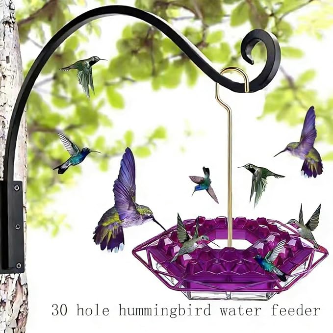 Hummingbird Feeder with Ant-Proof Moat Hummingbird Feeder, Easy to Clean and Refill Includes Hanging Hook, Features 30 Feeding Ports (Purple 1PCS)