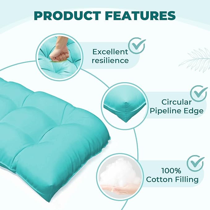 Wicker Chair Cushions of 5 Pieces, Waterproof Outdoor Loveseat Cushion for Wicker Furniture, 1 Love Seat Cushion, 2 U-Shape and 2 Lumbar Pillows for Patio Furniture (Teal)