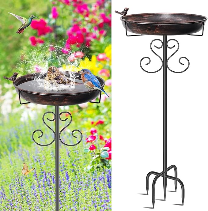 Metal Bird Bath for Outside, 40 Inch Tall Vintage Freestanding Birdbaths Bowl with Bird Statue, Sturdy 5-Pronged Base Birdfeeder for Outdoors Garden Patio Yard Lawn Decor (Vintage Bronze)