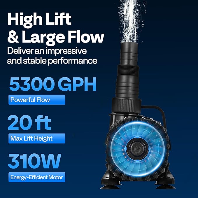 VIVOHOME 310W 5300GPH Submersible Water Pump with 180° Adjustable Water Outlet, 20ft High Lift for Waterfall Fountains Fish Tank Pond