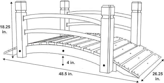 Shine Company 4980N 4 Ft. Cedar Wood Garden Bridge with Side Rails, Natural