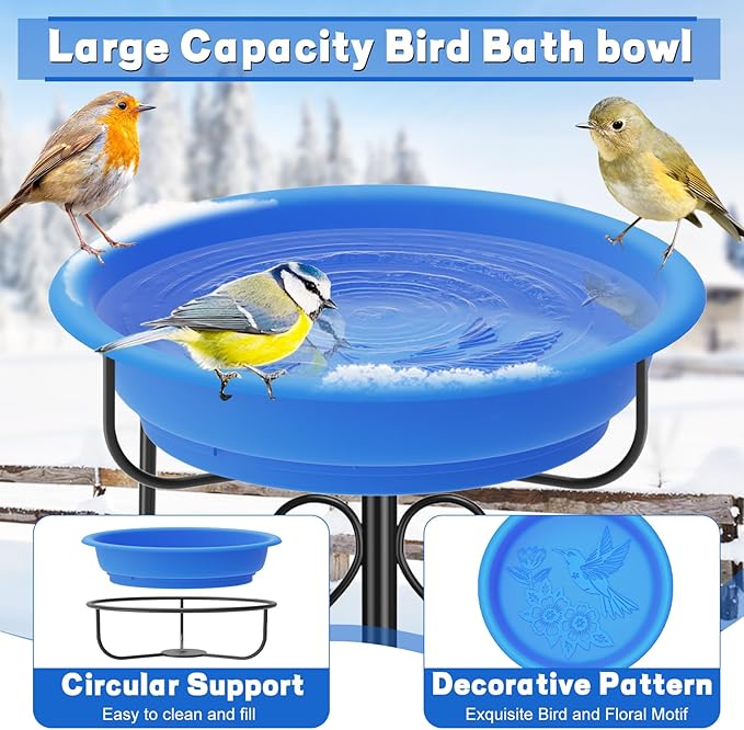 Heated Bird Baths for Outdoors,Large Capacity 100W Thermostat Control Heated Birdbath with 5-Prong Metal Base Water Heated Bird Bath Bowl for Outside Winter Garden Patio Yard Lawn(Blue)