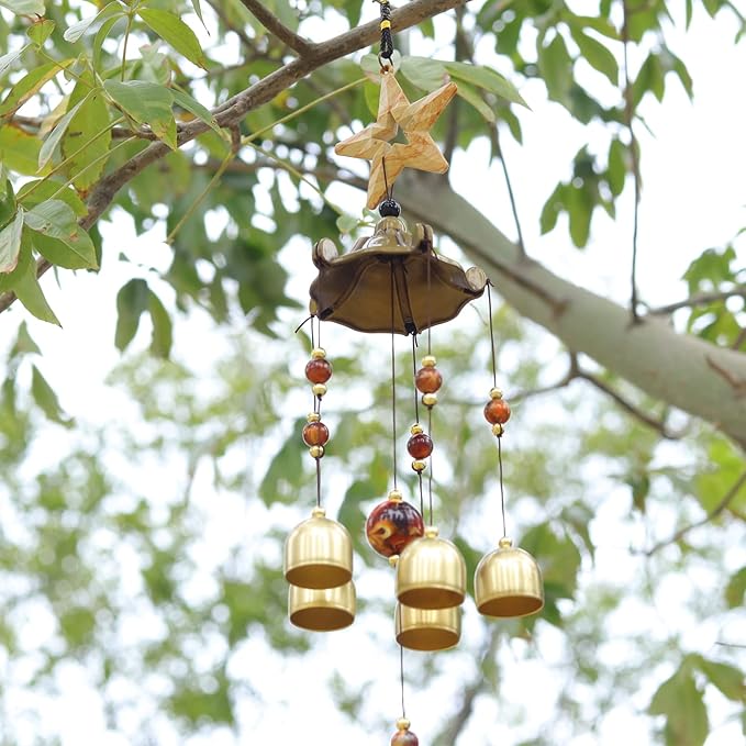 BWinka Star Wind Chimes for Outside with 5 Brzone Chime Bells, Rustic Wind Chime Hanging Decor for Garden Patio Yard