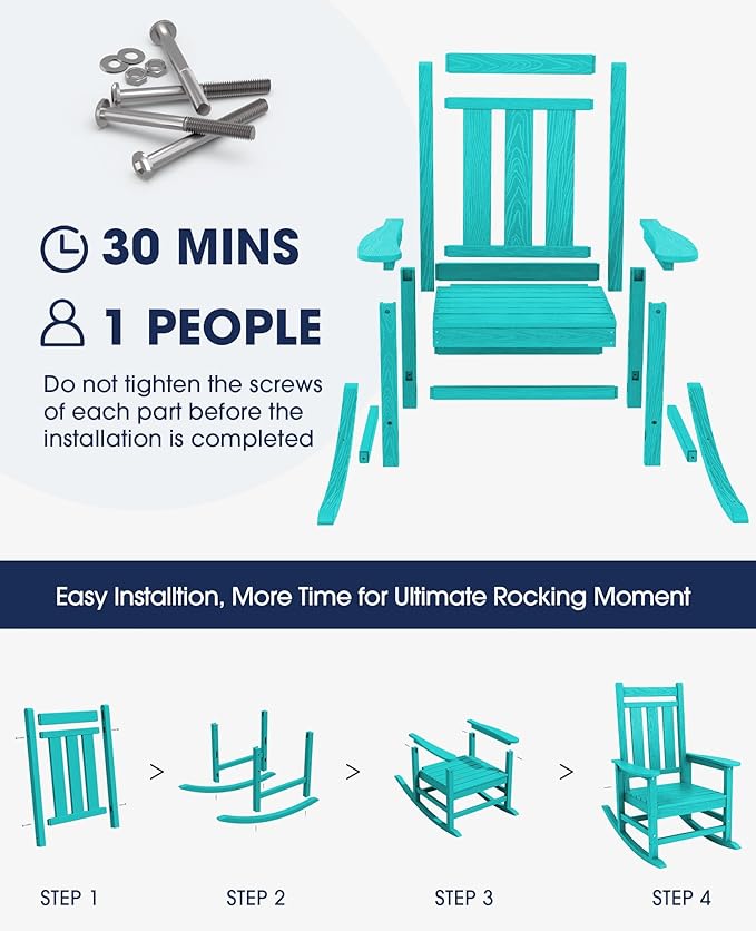 KINGYES Oversized Outdoor Rocking Chair Set of 2, All-Weather Patio Rocking Chairs for Porch, HDPE Outdoor Patio Rockers with High Back & Wide Seat for Garden, Lawn, Aruba