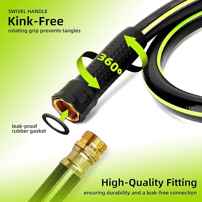 Worth Garden Hose 3/4 in. x 25 ft. - Heavy Duty Lightweight PVC Water Hose - Flexible, No Kink, Leakproof, Male to Female Fittings - 200PSI Work & 500PSI Burst, for Lawn, Gardening & Commercial Use