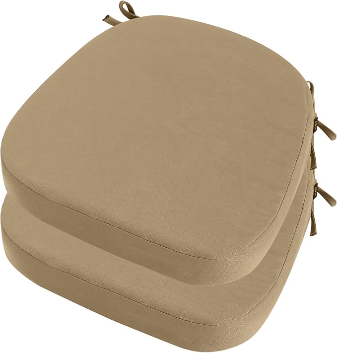 idee-home Outdoor Chair Cushions Set of 2, 17" x 17" x 3" Thick D-Shaped Patio Furniture Outdoor Seat Cushions Waterproof with Ties, Dining Pads
