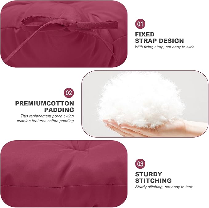 Porch Swing Cushions,Outdoor Cushions 3 Seater Replacement with Backrest, Waterproof Thickened Bench Cushion with Ties for Porch, Patio,Outdoor, Backyard and Garden (Wine Red 40 * 40 in)