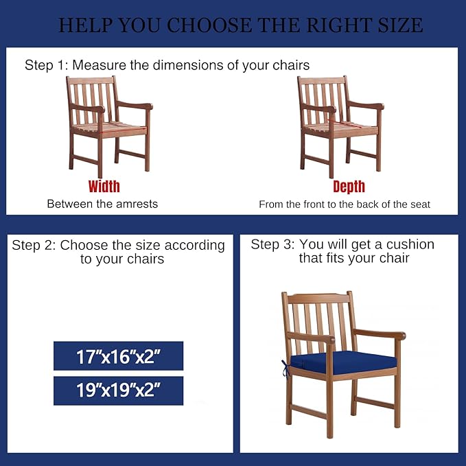 idee-home Outdoor Chair Cushions Set of 4, 17" x 16" Outdoor Seat Cushion Waterproof Patio Furniture with Ties, Dining Chair Pads
