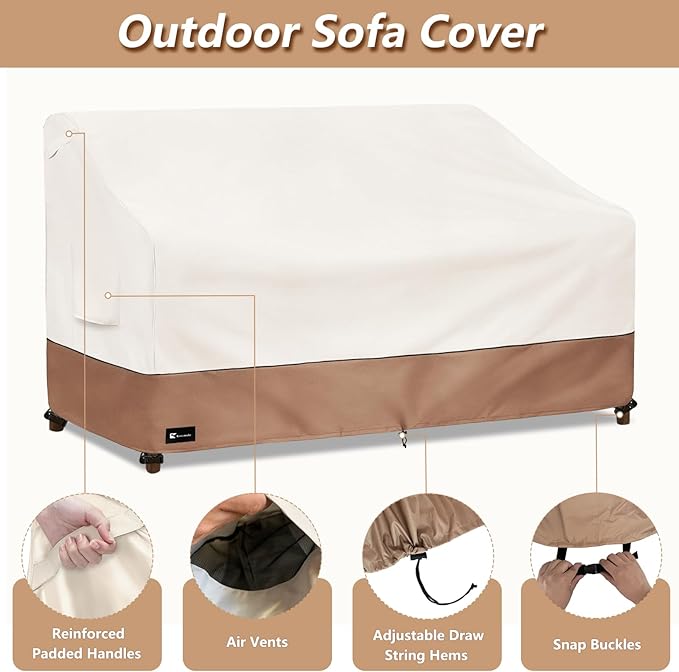 Outdoor Couch Cover for Patio Furniture - Heavy Duty Waterpoof All-Weather 3-Seater Patio Sofa Cover, 76"x32"x33" (Beige)