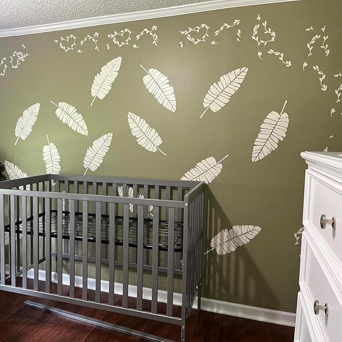 6PCS Large Leaf Stencils for Painting on Walls 16 x 12 Inch Plant Stencil with Brushes Palm Leaf Wall Stencil Tropical Leaves Stencils Plastic Drawing Templates for Wall Furniture Fabric