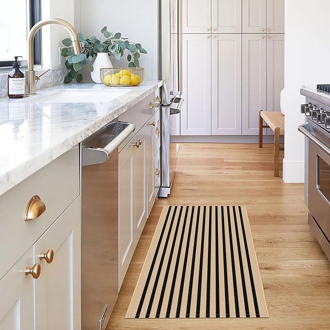 KOZYFLY Brown and Black Striped Porch Rug 27.5x43 Inches Area Rug Washable Outdoor Doormat Front Door Mat Cotton Striped Indoor Outdoor Rugsfor Front Door Kitchen Entryway Patio Porch