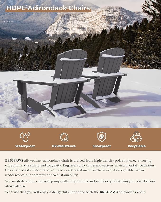 BRIOPAWS Adirondack-Chair | Fire Pit Chair | Oversized | HDPE Plastic | Weather Resistant | for Deck Outdoor Poolside Campfire | Grey