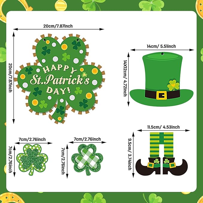 Jetec St. Patrick's Day Door Sign Glittery Shamrock St Patrick's Day Hanging Decorations Irish Hanging Welcome Board Wooden Board for St Patrick's Day Home Window Wall Farmhouse Indoor Outdoor Decor