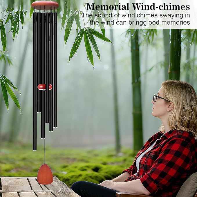 Large Wind Chimes for Outside Deep Tone, Soothing Melodic Memorial Sympathy Wind Chime, Suitable Outdoor Garden Decor, Gift for Mom Women Neighbors (Black Wind Chime -56 in)