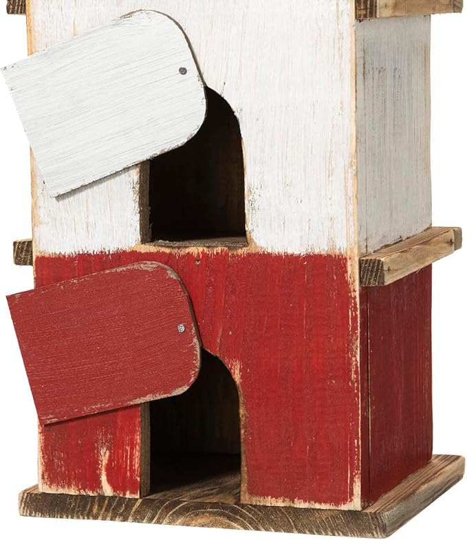 Glitzhome Bird Houses for Outside, 13.75" H Multicolored Three-Tiered Distressed Solid Wood Birdhouse Garden Hanging Bird House for Outdoors