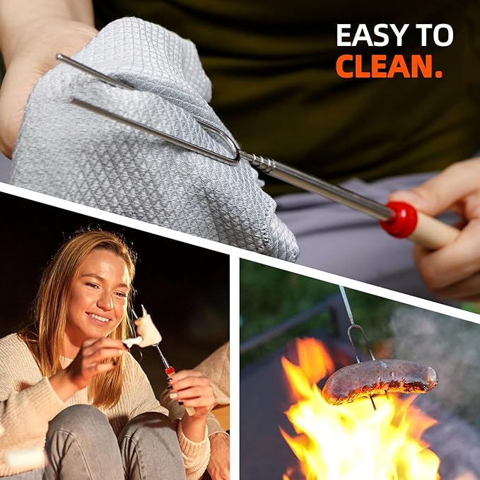 6 pack Smores Sticks for Fire Pit, 32 Inch Marshmallow Roasting long Skewers kit for Campfire - Hot Dog Fork Portable Extendable Stainless Steel Outdoor Trips Accessories