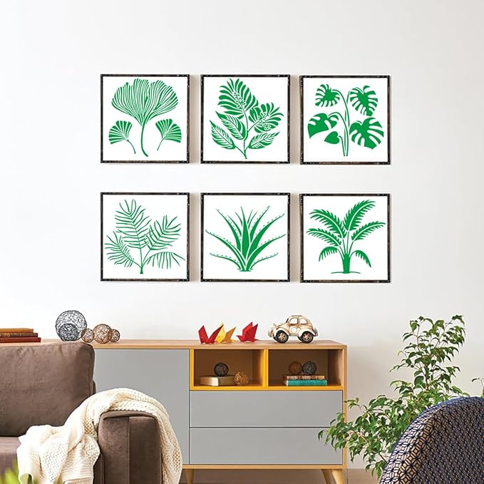 9Pcs Large Plants Stencils Plants Leaf Painting Stencils Reusable Plants Stencil Plastic Art Drawing Templates DIY Crafts Plant Stencil for Painting on Wood Wall Door Canvas Home Decor,7.9 x 7.9inch