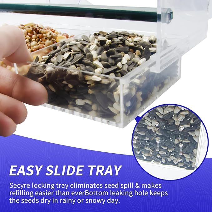 Window Bird Feeder with 4 Extra Strong Suction Cups, Large Outdoor Bird House for Cardinals Bluebird Chickadees etc.