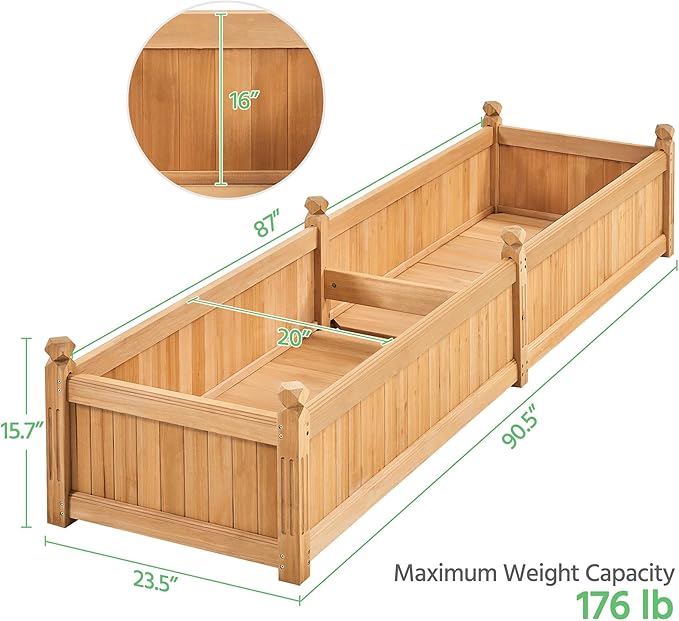 Yaheetech 90.5″ L×23.5″ W×16″ H Wooden Raised Garden Bed, Horticulture Wood Rectangular Garden Planter Outdoor, Raised Planter Box for Yard/Greenhouse/Vegetable/Flower/Herbs, Light Brown, 2pcs