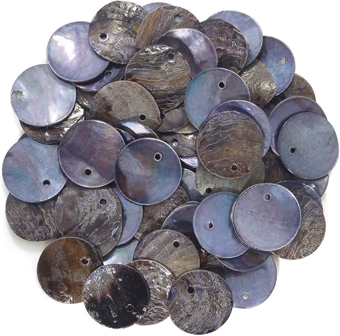 Firstmeet Shell Beads 65pcs Natural 20mm Flat Round Mussel Shell Coin Drop Charm Beads with Iridescent Back for Handcraft Jewelry Making(DIY-1023-Dark Blue-20)