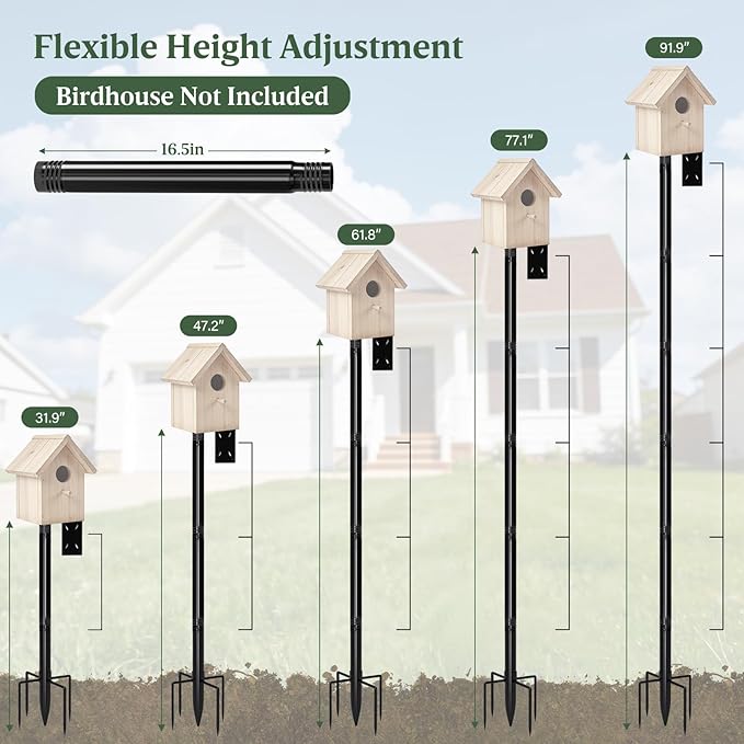 79-Inch Birdhouse Pole Stand, Heavy Duty Metal Bird House Mount with Ground Stake Base, Multi-Section Outdoor Pole for Birdhouses, Feeders & Garden Decor