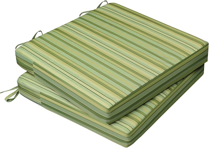 AAAAAcessories Outdoor Seat Cushions for Chairs, Waterproof, Fade-Resistant, 17" x 16" x 2", Patio Furniture Replacement Cushions, Set of 2, Mossy Forest Stripe
