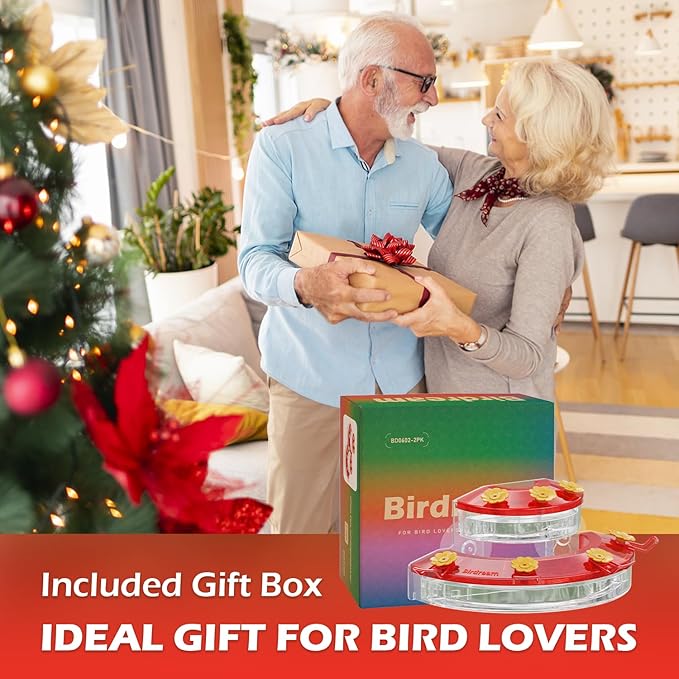 Birdream Window Hummingbird Feeders for Outdoors, with Strong Suction Cups & 7 Feeding Ports, Easy to Use and Maintain, Gift for Bird Lover, Plastic Bird Feeder, 1 Pack, 10oz - Red
