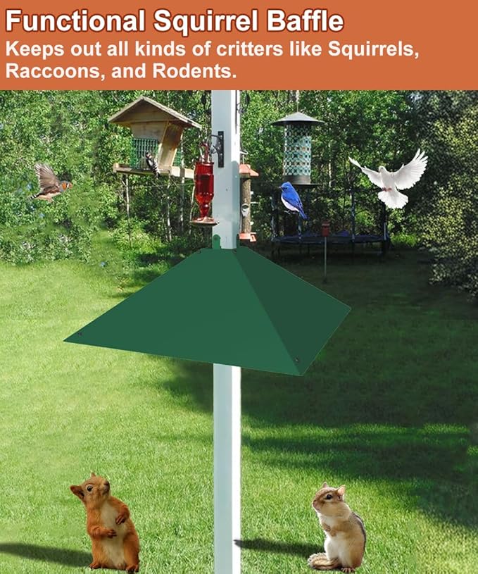 Metal Squirrel Baffle for 4x4 Post, Outside Wooden Pole Mount Squirrel Guards for Bird Feeders, 17 Inch Squirrels Deterrents Stopper to Deter Racoons, Green, 2pcs
