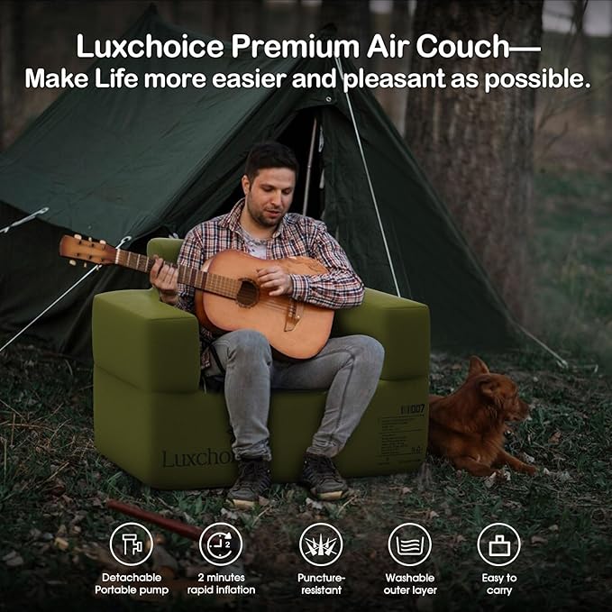 Inflatable Couch Premium Oxford Cloth Inflatable Sofa with Built-in Pump Rechargeable Portable Blow Up Couch for Camping Outdoor Travel Home Guests Backyard Patio | Durable Fabric, Easy Inflation, Waterproof, Puncture Resistant, Luxury Stylish