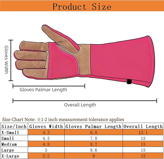 Gardening Gloves for Women, Long Thorn Proof Garden Gloves for Yard Work, Heat Resistant Leather Gloves for Welding, BBQ, Cooking, Fireplace, Chainsaw, Utility, Durable (Rose Red, X-Small)