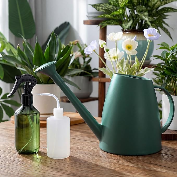 6 Pcs Indoor Watering Can Set 1/2 Gallon Can 6.8 oz Spray Bottle 17 oz Squeeze Bottle Plant Watering Globes Soil Moisture Meter Small Spraying Set for Indoor Outdoor Plants (Dark Green)
