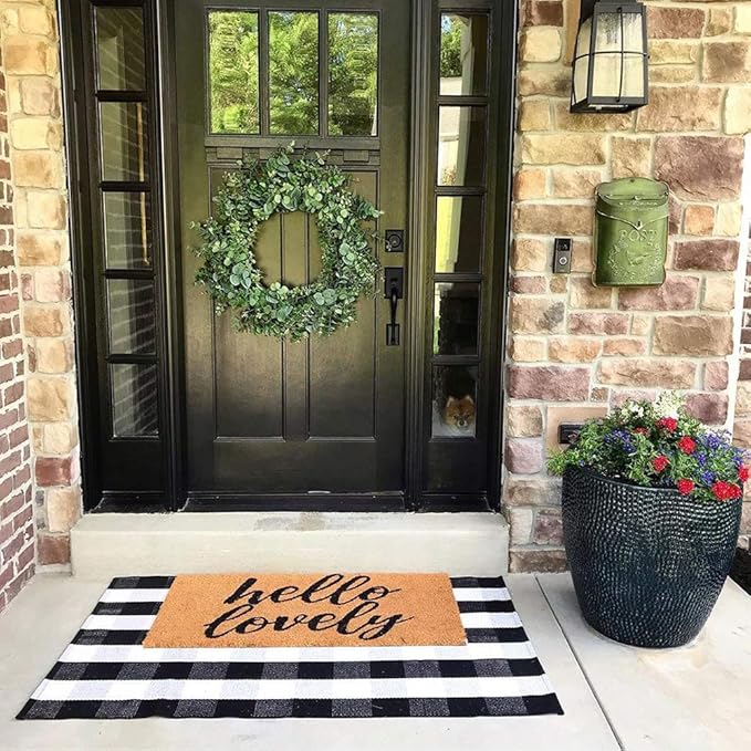 Buffalo Plaid Outdoor Rug 35.4'' x 59'' Black and White Front Door Mat Front Porch Rug Layered Welcome Door Mat for Front Porch Decor, Front Door, Farmhouse Decor,Entryway