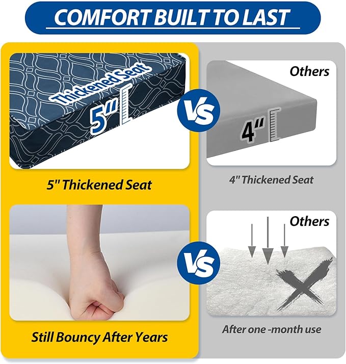 AAAAAcessories Outdoor Seat Cushions for Chairs, Fade-Resistant, Waterproof Patio Furniture Replacement Cushions, 23.5" x 25.5" x 5" + 23.5" x 13.5", Slate Blue Vine Trellis