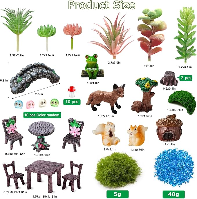44 Pcs Fairy Garden Accessories, Miniature Table and Chairs Set, Miniature Figurines Mini Resin Animals House Bridge for Micro Landscape Potted Plant Terrarium Decor DIY Craft Gift