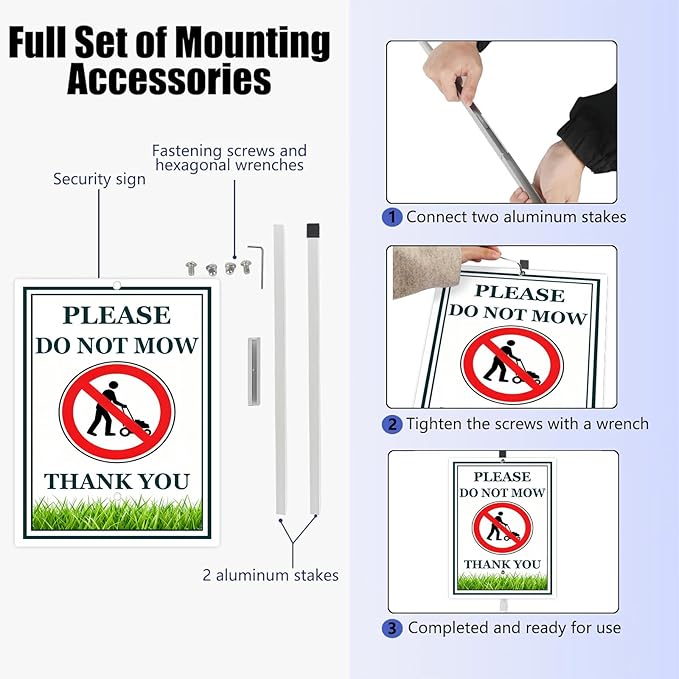 Do Not Mow Lawn Signs With Stakes Rustproof Reflective Aluminum No Mow May Do Not Mow Sign for Yard Stand Outdoor Decor 8x12 In