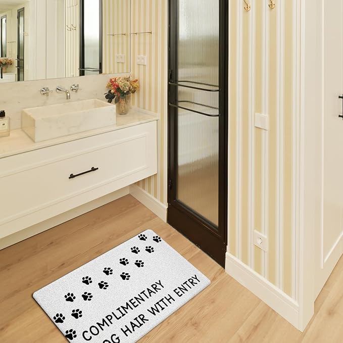 JINYO Dog Door Mat, Complimentary Dog Hair with Entry Funny Door Mat Indoor Outdoor Entrance Entryway Porch, Dog Welcome Mats, Puppy Paws Bath Mats for Bathroom, 17x30 Inch