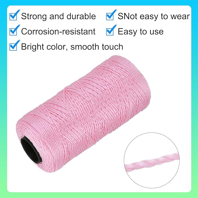 MECCANIXITY Nylon String 3 Strands Twisted Mason Line 1.5mm x 218 Yards Nylon Twine String for DIY Projects, Home Improvement, Gardening, Gift Wrapping, Christmas Party Supplies, Light Pink