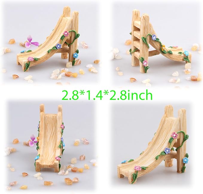 Kai Dream Miniature Fairy Garden Accessories Set, 2 Piece Resin Decorative Landscape Kit with Bridge and Slide, Floral Garden Ornaments
