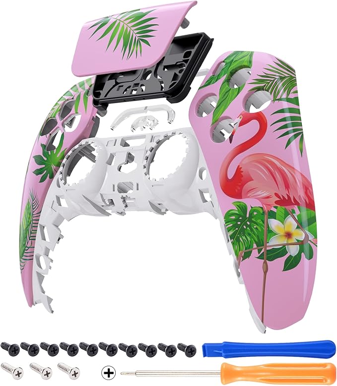 eXtremeRate Tropical Flamingo Touchpad Front Top Shell Compatible with ps5 Controller BDM-010 020 030 040 050, DIY Replacement Shell Custom Touch Pad Cover Compatible with ps5 Controller