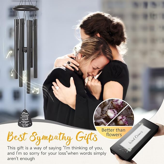 Memorial Gifts for Loss of Mom, 25''Memorial Wind Chimes for Loss of Mother Gifts, Condolence/Bereavement/Remembrance Gift,Windchimes in Memory Sympathy Gift,Funeral Decor for Garden Outside,Black