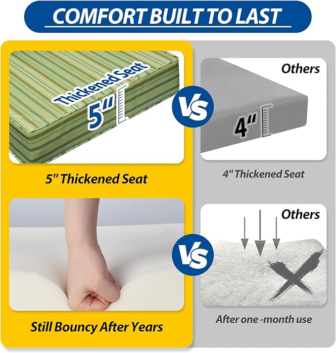 AAAAAcessories Outdoor Seat Cushions for Chairs, Fade-Resistant, Waterproof Patio Furniture Replacement Cushions, 25.5" x 25.5" x 5" + 25.5" x 19", Set of 4, Mossy Forest Stripe