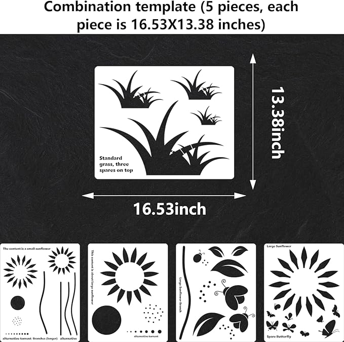 YKW Large Sunflower Butterflies Stencil for Painting, Reusable Flower Insect Template, for DIY Crafts Walls Wood and Home Decor,Give Your Garden a Unique Design