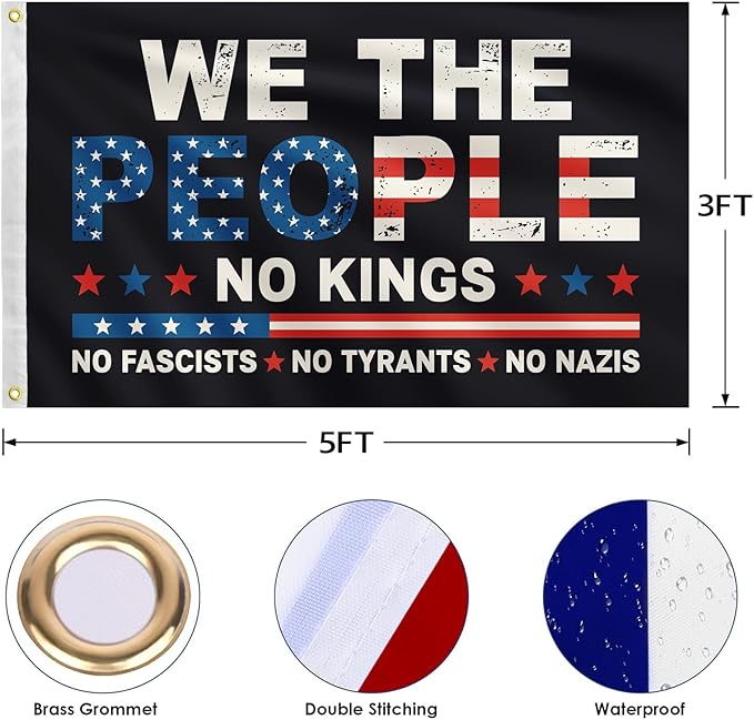 No King No Tyrants Anti Fascist Flag 3x5 FT, We The People Protest Banner for Indoor Outdoor(slogan)