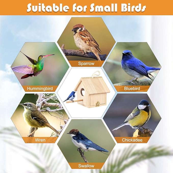 YUEPET Outdoor Bird Houses Transparent Wooden Bird House for Outside with Lanyard and Screws,Hanging Birdhouse Clearance for Finch Bluebird Cardinals Hummingbird