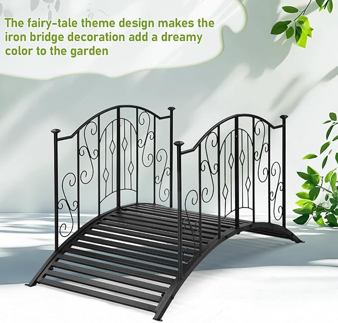 Outvita Metal Garden Bridge for Outdoor, Elegant Decorative Bridge with Powder-Coated Finish and Security Guardrail for Patio Pond Backyard Landscaping (Crown)